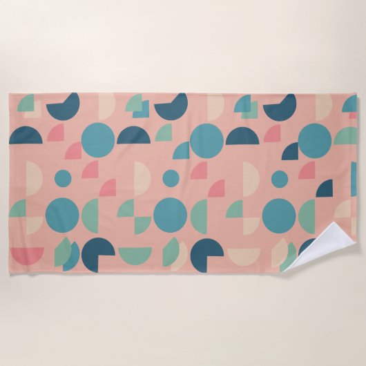 レトロピカラフルックモダンス幾何学模様 ビーチタオル (正面)