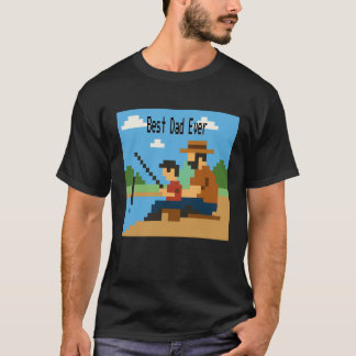 レトロピクセルアート魚釣りパパ父の日 Tシャツ