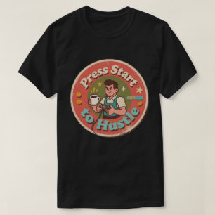 レトロピクセルアート「ハッスルするにはスタートを押せ」コーヒー Tシャツ