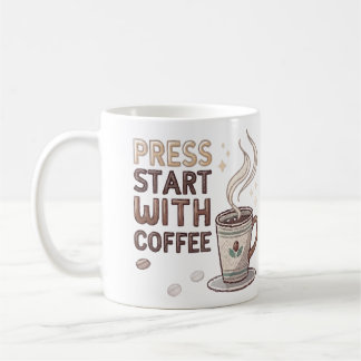 レトロピクセルアート「プレストスタートwith Coffee」ゲーマーMu コーヒーマグカップ
