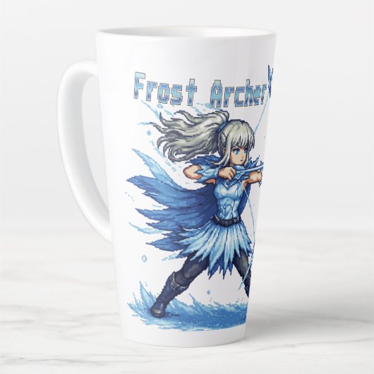 レトロピクセルアート 霜の弓使いウォリアー カフェラテマグ (左アングル)