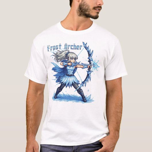 レトロピクセルアート 霜の弓使い戦士 Tシャツ (正面)