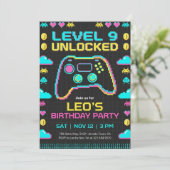 レトロピクセルゲーマーのためのゲーム誕生日招待状 招待状 (スタンド正面)