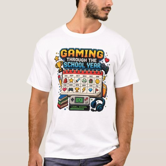 レトロピクセルゲーマーの学校生活 Tシャツ (正面)