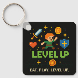 レトロピクセルスタイルのゲーマー用キーチェーン - レベルアップ キーホルダー