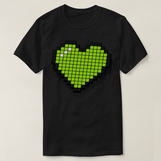 レトロピクセルハートネオングリーン3D RxTp Tシャツ (デザイン正面)