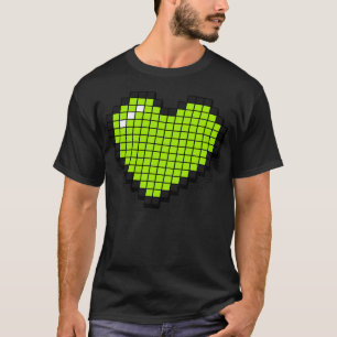 レトロピクセルハートネオングリーン3D RxTp Tシャツ