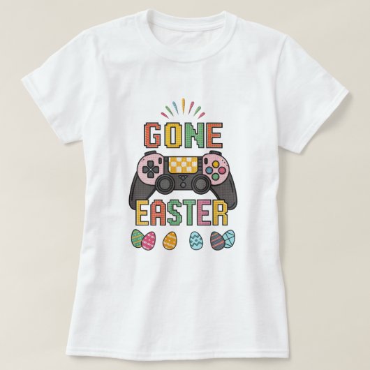 レトロピクセルバニーゲーム;かわいい行ったイースターゲーマー Tシャツ (デザイン正面)