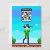 レトロピクセルビデオゲームの誕生日招待状QR 招待状 (裏面)