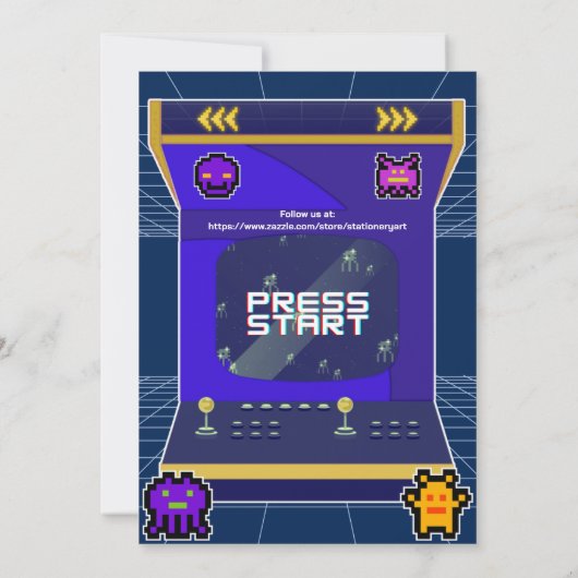 レトロピクセルビデオゲームアーケードバースデーパーティー 招待状 (裏面)