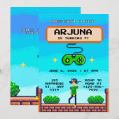 レトロピクセルビデオゲームコントローラーの男の子の誕生日 招待状 (正面/裏面)