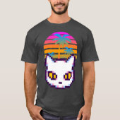 レトロピクセル子猫ヤシの木夕焼け Tシャツ (正面)