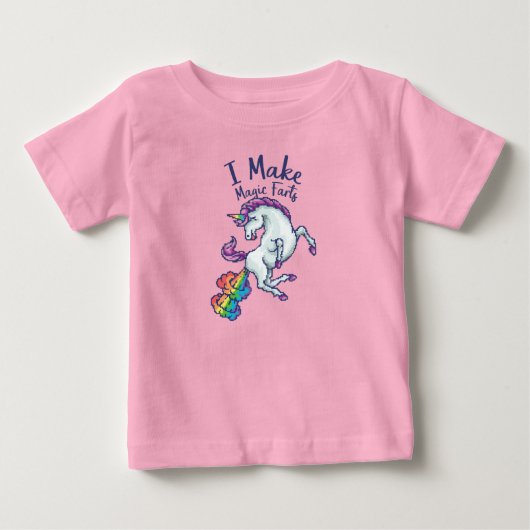 レトロピクセル面白ユニコーン 私が魔法のオナラを作る ベビーTシャツ (正面)