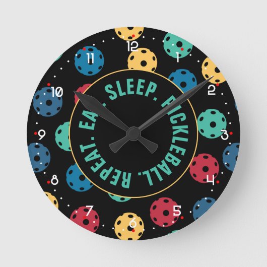 😍レトロピクルボール/黒、丸型Cl ラウンド壁時計 (正面)