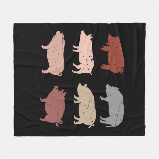 レトロピグラバーファームアニマルズスワインヴィンテージピグ フリースブランケット (正面(横))