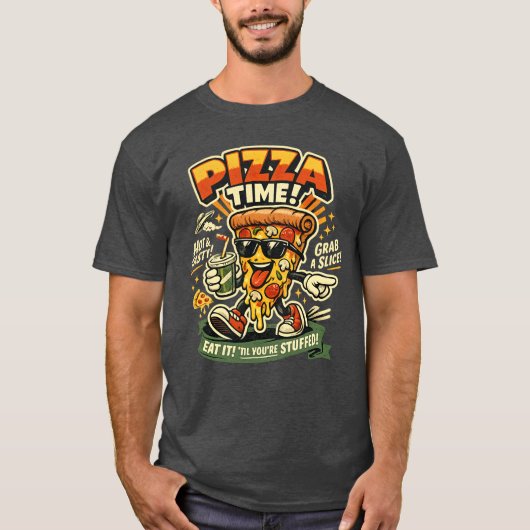 レトロピザタイム 楽しいピザスライス Tシャツ (正面)