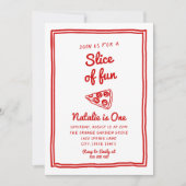 レトロピザ描第1スライスのおもしろいフォト誕生日 招待状 (正面)
