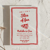 レトロピザ描第1スライスのおもしろいフォト誕生日 招待状