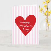 レトロピストライプンク赤いハートフォトマザーズデイ カード (黄色い花)