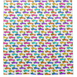 レトロピックアップトラックカラフルクリスマス休日 シャワーカーテン