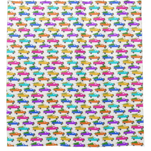 レトロピックアップトラックカラフルクリスマス休日 シャワーカーテン (正面)