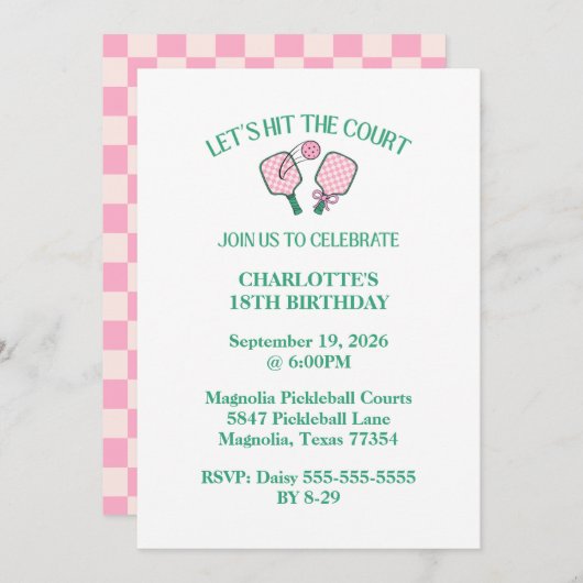 レトロピックボールがコート誕生日をヒット 招待状 (正面/裏面)