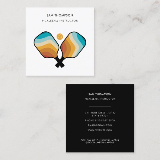 レトロピックボールパドルボールピックボールインストラクター スクエア名刺 (正面/裏面)