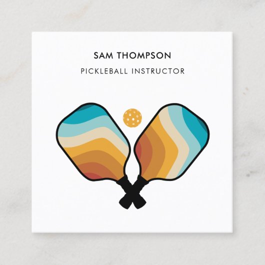 レトロピックボールパドルボールピックボールインストラクター スクエア名刺 (正面)