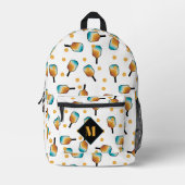 レトロピックボールパドル&ボールパターンモノグラム プリントバックパック (正面)