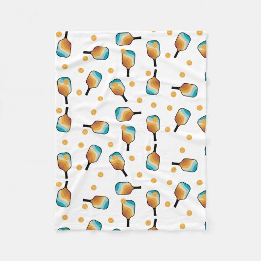 レトロピックボールパドル&ボールパターン フリースブランケット (正面)