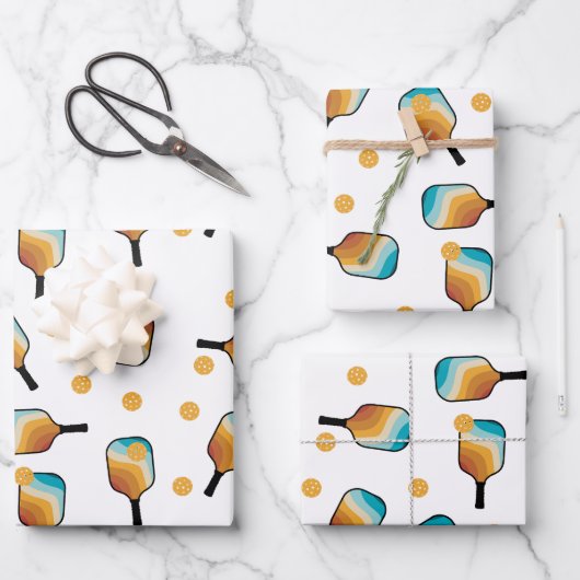 レトロピックボールパドル&ボールパターン ラッピングペーパーシート (正面)