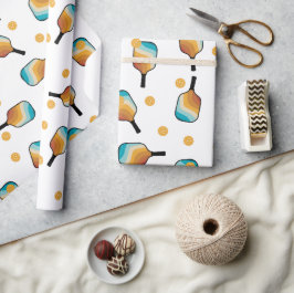 レトロピックボールパドル&ボールパターン ラッピングペーパー