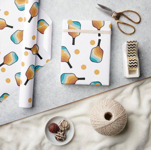 レトロピックボールパドル&ボールパターン ラッピングペーパー (クラフト)