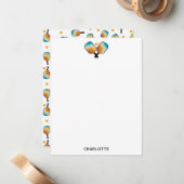 レトロピックボールパドル&ボール名前をカスタムする ノートカード (正面/裏面インサイチュ)