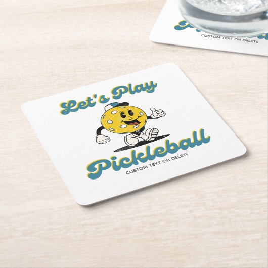 レトロピックボール漫画マスコットパーソナライズされた文字 スクエアペーパーコースター (アングル)