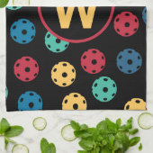 😍レトロピックボール/黒とイニシャル キッチンタオル (折り畳み)