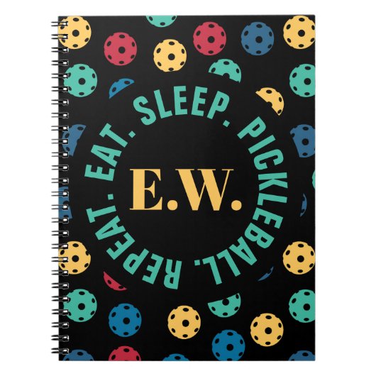 😍レトロピックボール/黒とイニシャル ノートブック (正面)