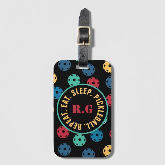 😍レトロピックボール/黒とイニシャル ラゲッジタグ (正面縦)