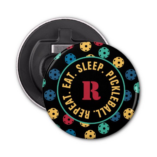 😍レトロピックボール/黒とイニシャル 栓抜き (正面)