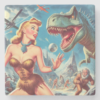 レトロピンアップと恐竜 ストーンコースター