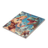 レトロピンアップと恐竜 タイル (側面)