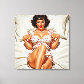 レトロピンアップガールと赤水玉模様PJ キャンバスプリント (正面)