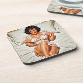 レトロピンアップガールと赤水玉模様PJ コースター (左側)