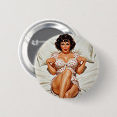 レトロピンアップガールと赤水玉模様PJ 缶バッジ (正面&裏面)