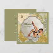 レトロピンアップガールフローラブライダルシャワーティーパーティー 招待状 (正面/裏面)