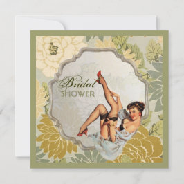 レトロピンアップガールフローラブライダルシャワーティーパーティー 招待状