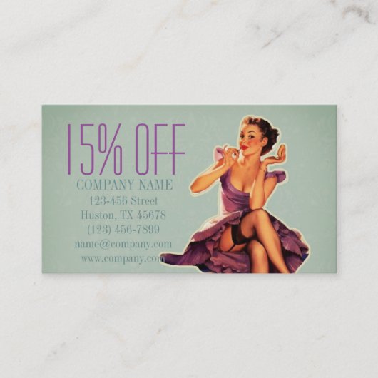 レトロピンアップガールヘアメイクアップアーティスト美容師 割引カード (正面)