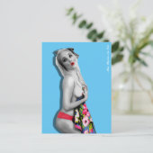 レトロピンアップガールポストカードブルー ポストカード (スタンド正面)