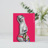 レトロピンアップガール葉書ホットピンク ポストカード (スタンド正面)