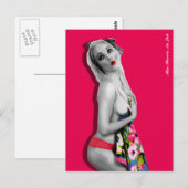 レトロピンアップガール葉書ホットピンク ポストカード (正面/裏面)